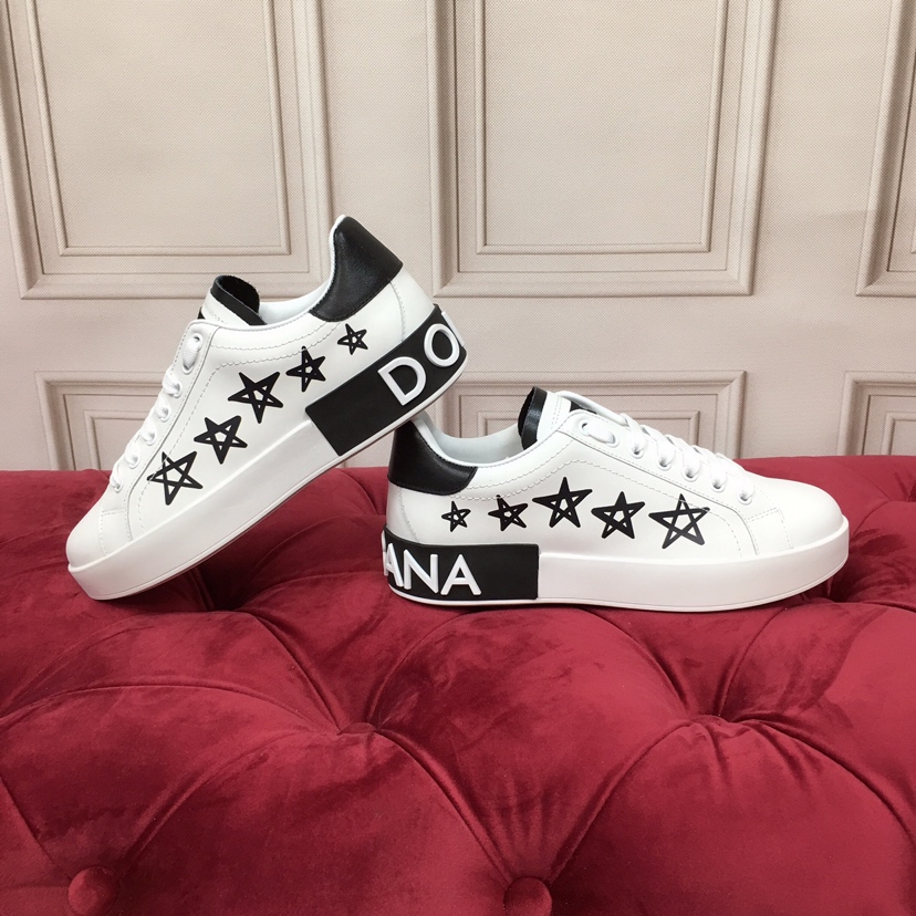 Dolce & Gabbana White Portofino Stars Sneakers - FashionPlug