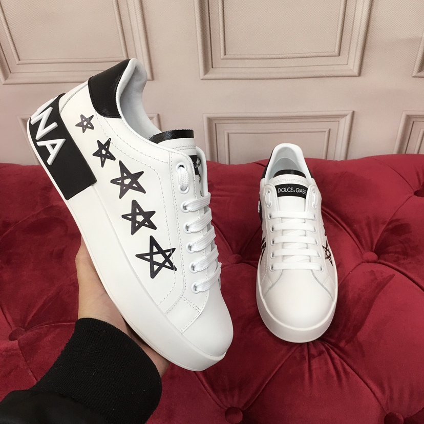 Dolce & Gabbana White Portofino Stars Sneakers - FashionPlug