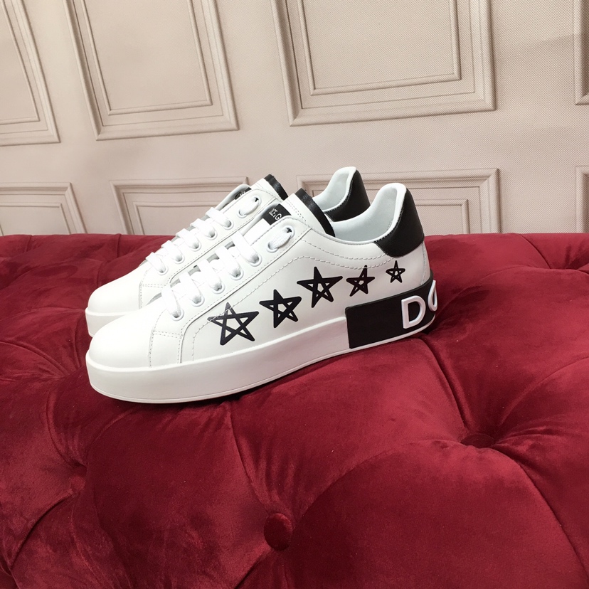 Dolce & Gabbana White Portofino Stars Sneakers - FashionPlug