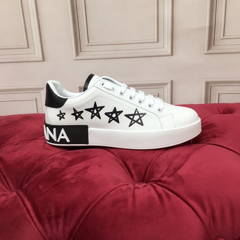 Dolce & Gabbana White Portofino Stars Sneakers - FashionPlug