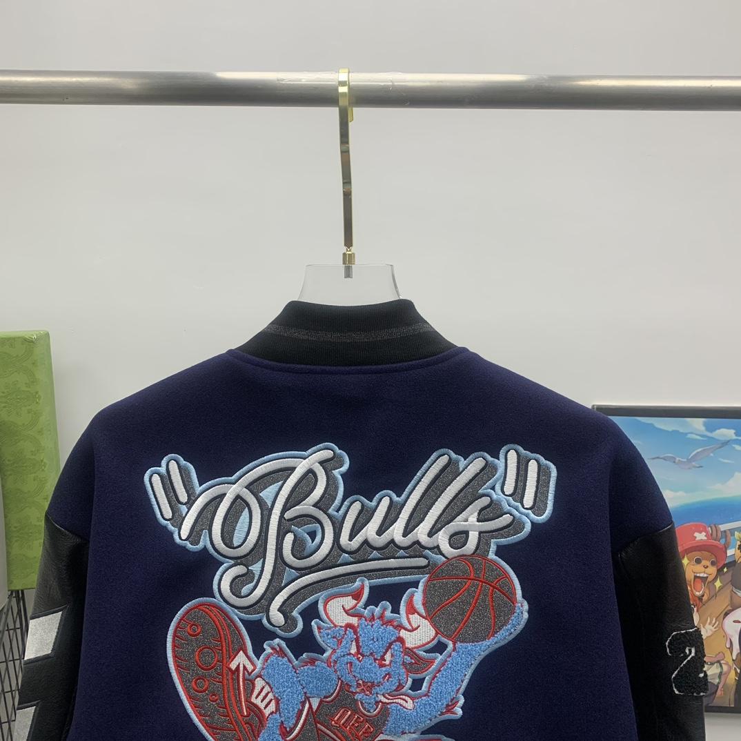 Off White C/O Chicago Bulls Varsity Jacket - FashionPlug