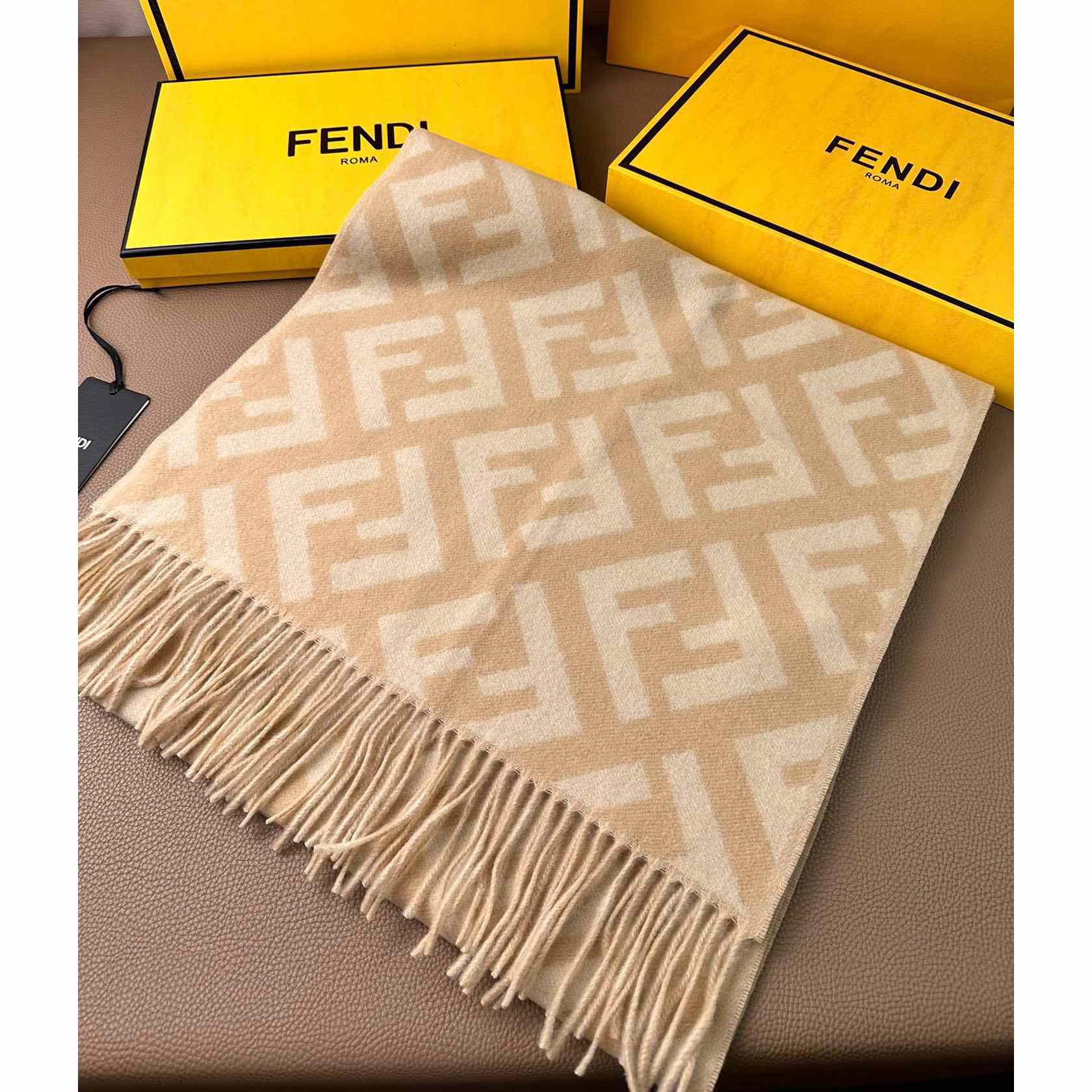 Fendi Beige Cashmere Scarf - FashionPlug