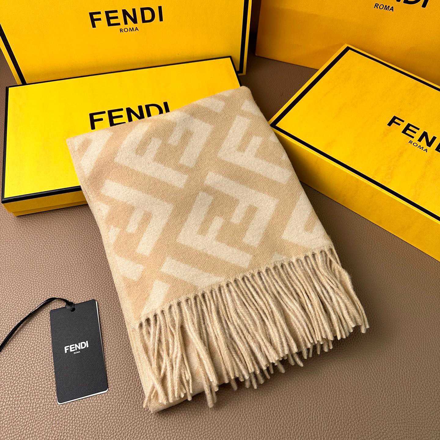 Fendi Beige Cashmere Scarf - FashionPlug