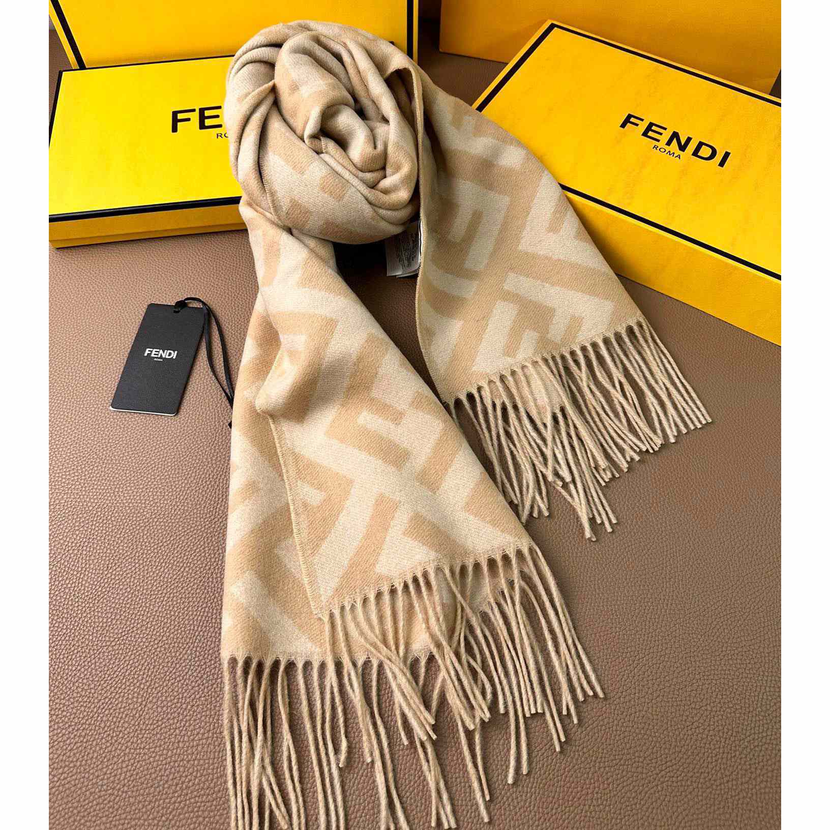 Fendi Beige Cashmere Scarf - FashionPlug
