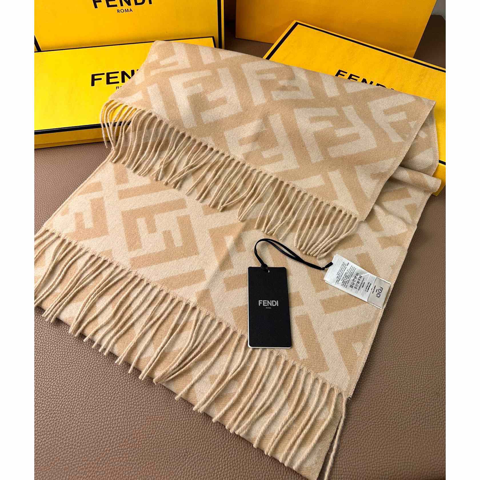 Fendi Beige Cashmere Scarf - FashionPlug