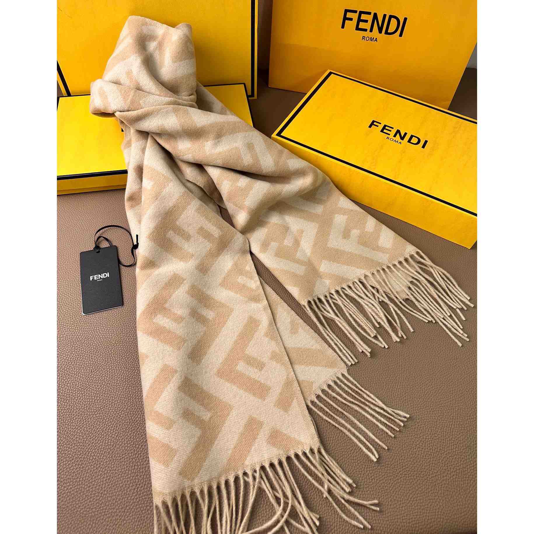 Fendi Beige Cashmere Scarf - FashionPlug