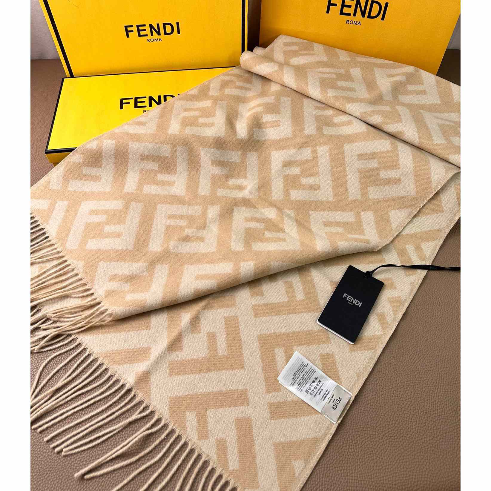 Fendi Beige Cashmere Scarf - FashionPlug