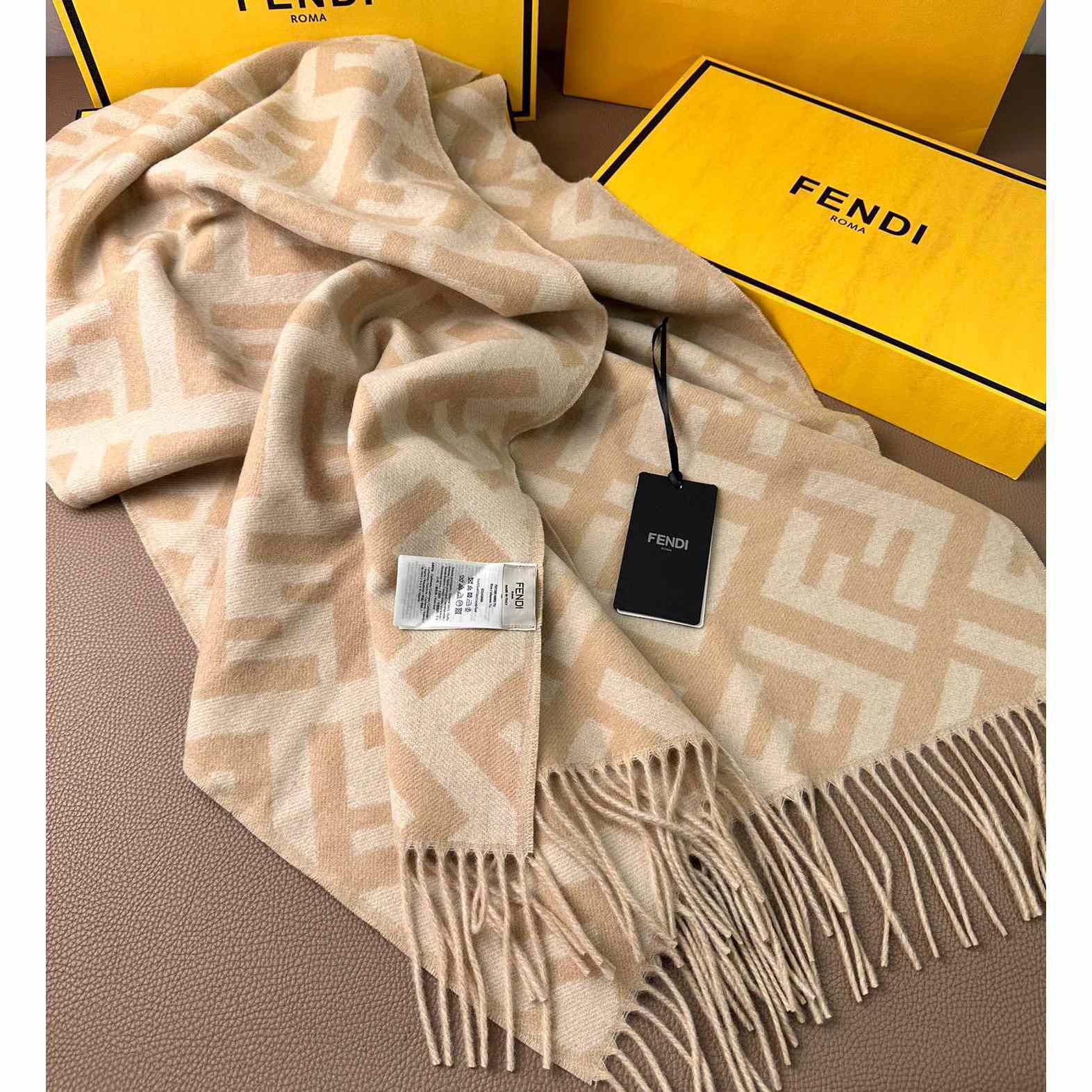 Fendi Beige Cashmere Scarf - FashionPlug