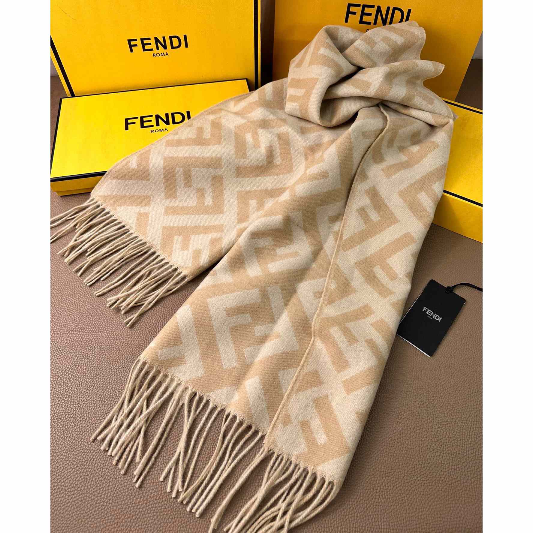 Fendi Beige Cashmere Scarf - FashionPlug