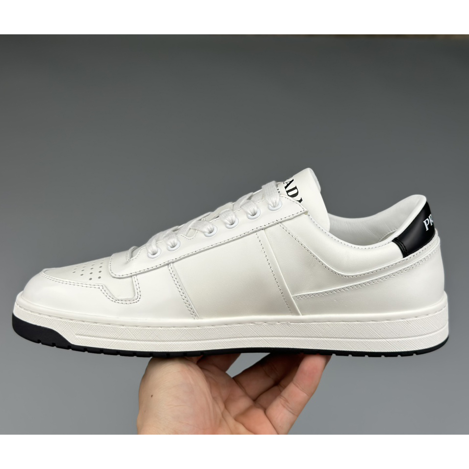 Prada Downtown Perforated Leather Sneakers - FashionPlug