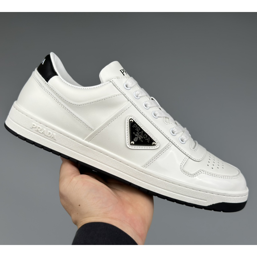 Prada Downtown Perforated Leather Sneakers - FashionPlug