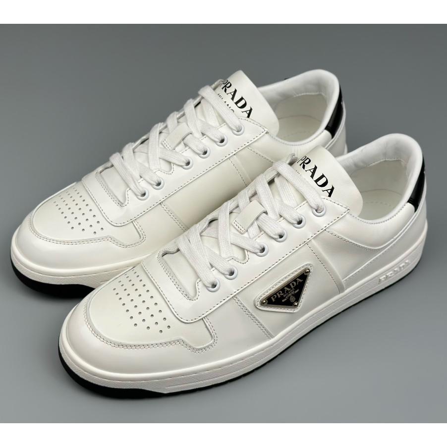 Prada Downtown Perforated Leather Sneakers - FashionPlug