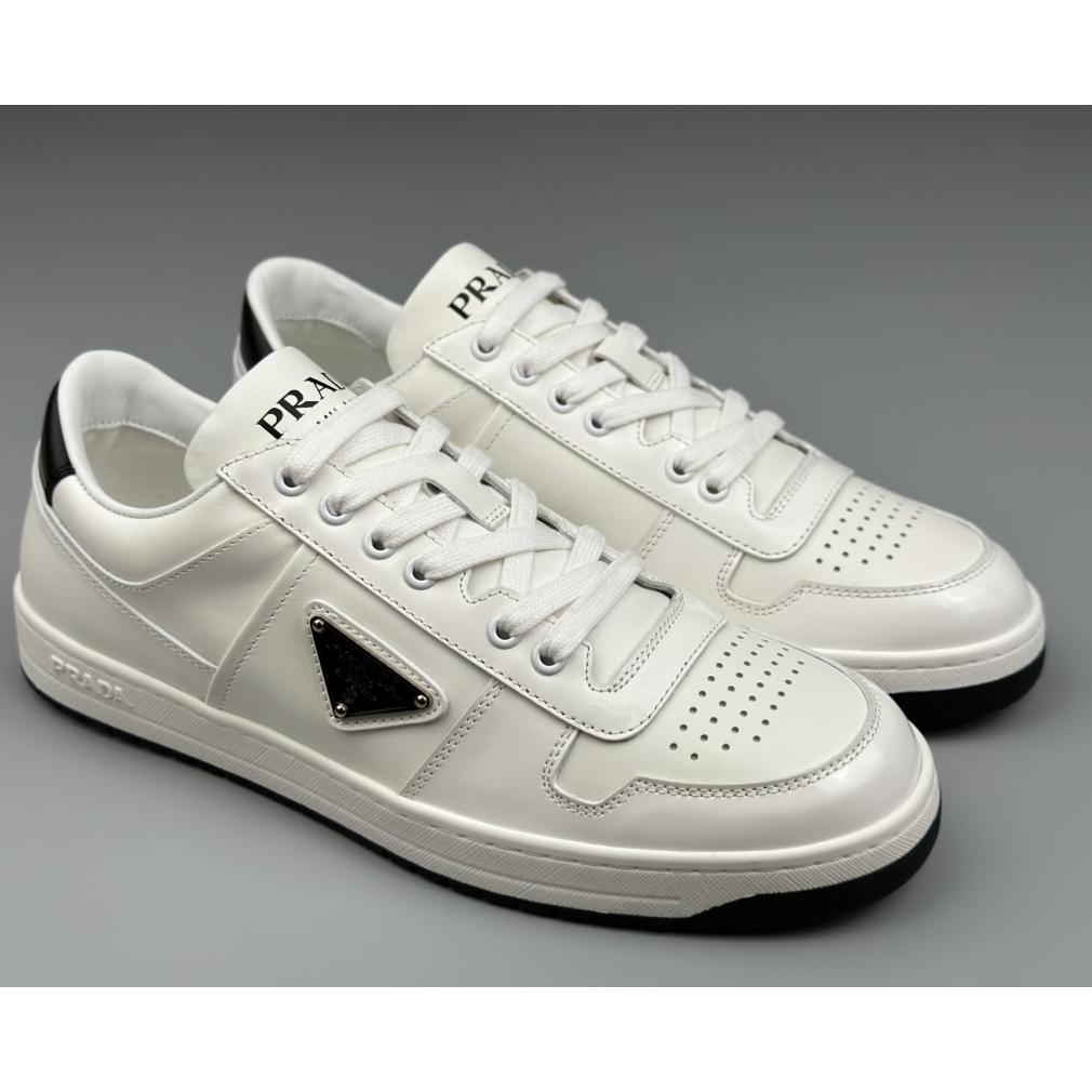 Prada Downtown Perforated Leather Sneakers - FashionPlug