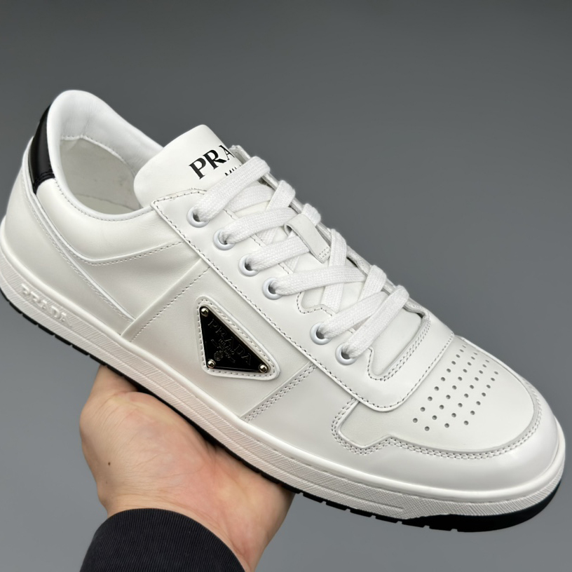 Prada Downtown Perforated Leather Sneakers - FashionPlug