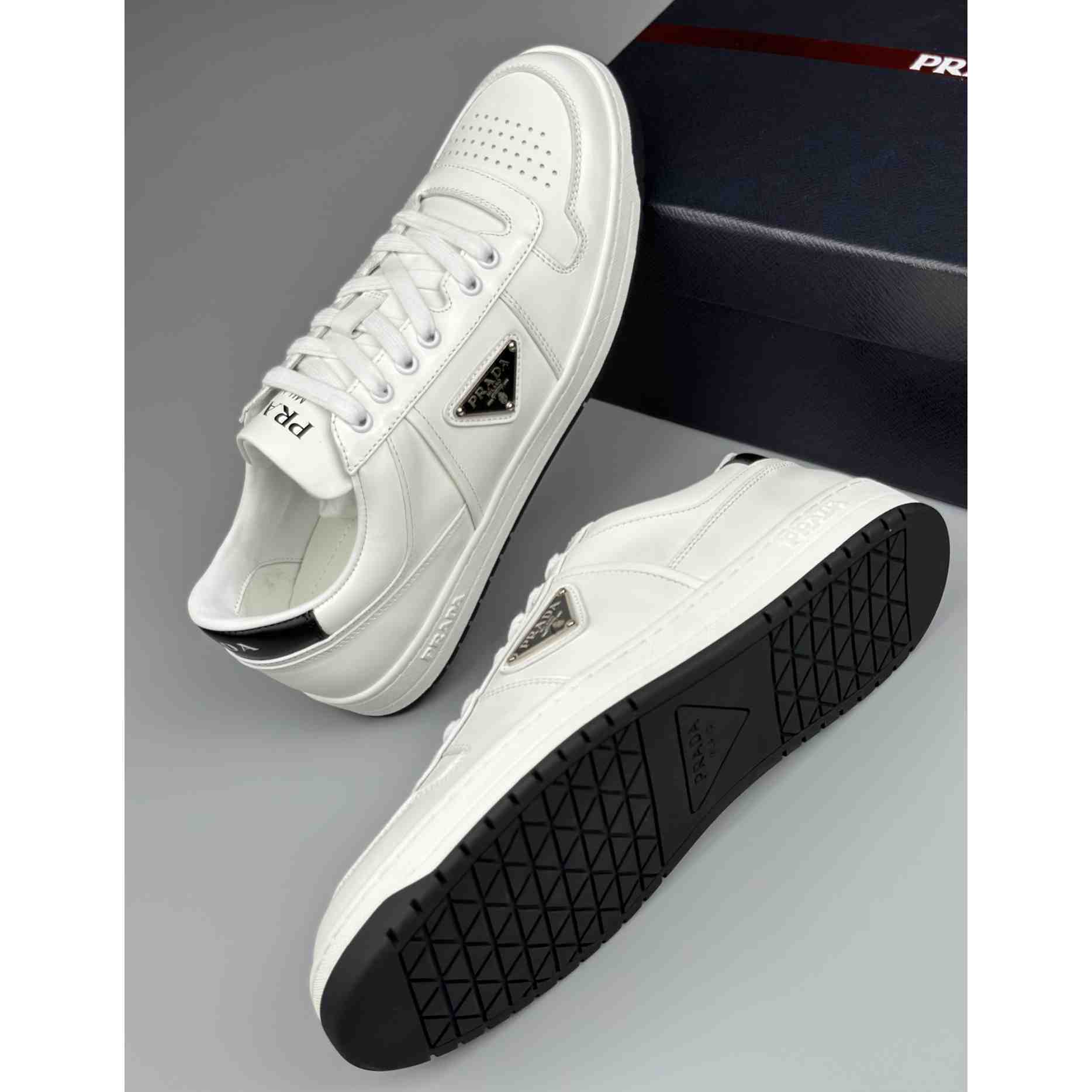 Prada Downtown Perforated Leather Sneakers - FashionPlug