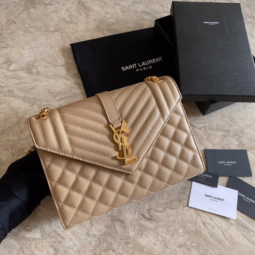 Saint Laurent Envelope Medium In Quilted Grain De Poudre Embossed Leather - FashionPlug