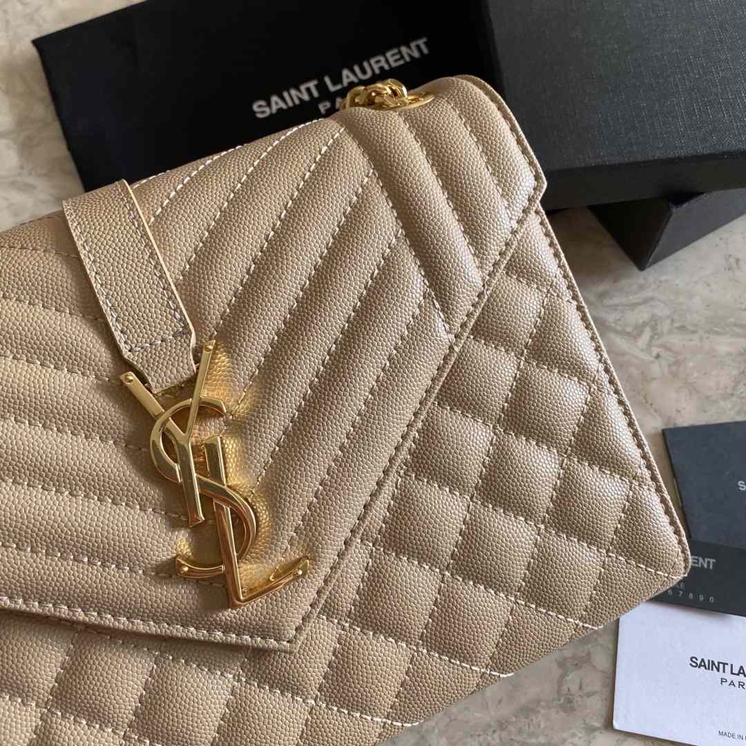 Saint Laurent Envelope Medium In Quilted Grain De Poudre Embossed Leather - FashionPlug