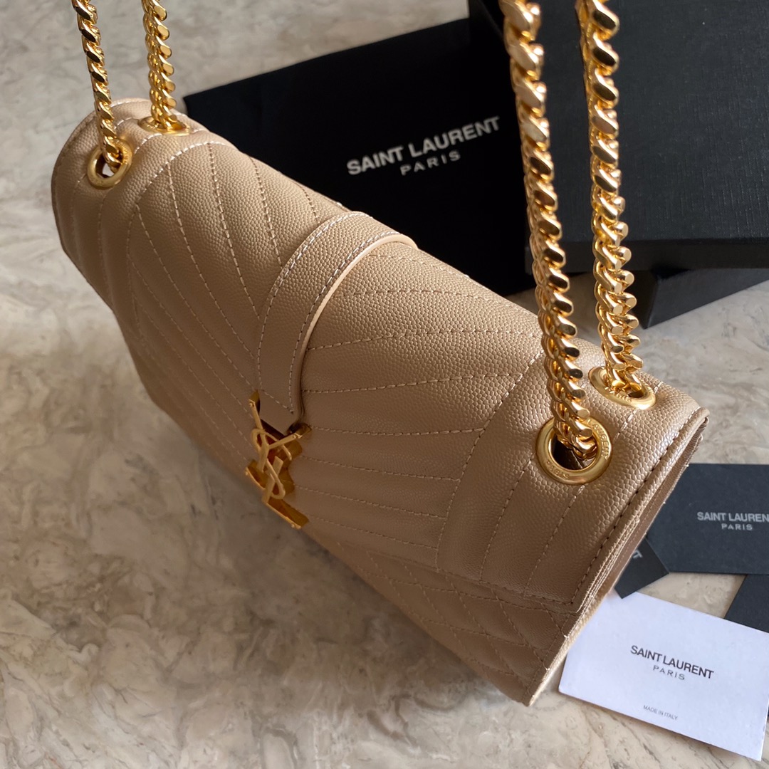 Saint Laurent Envelope Medium In Quilted Grain De Poudre Embossed Leather - FashionPlug