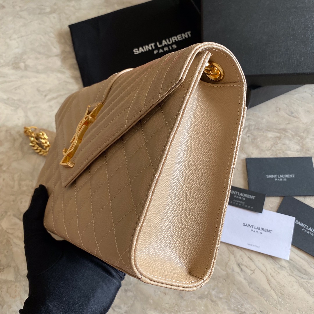 Saint Laurent Envelope Medium In Quilted Grain De Poudre Embossed Leather - FashionPlug