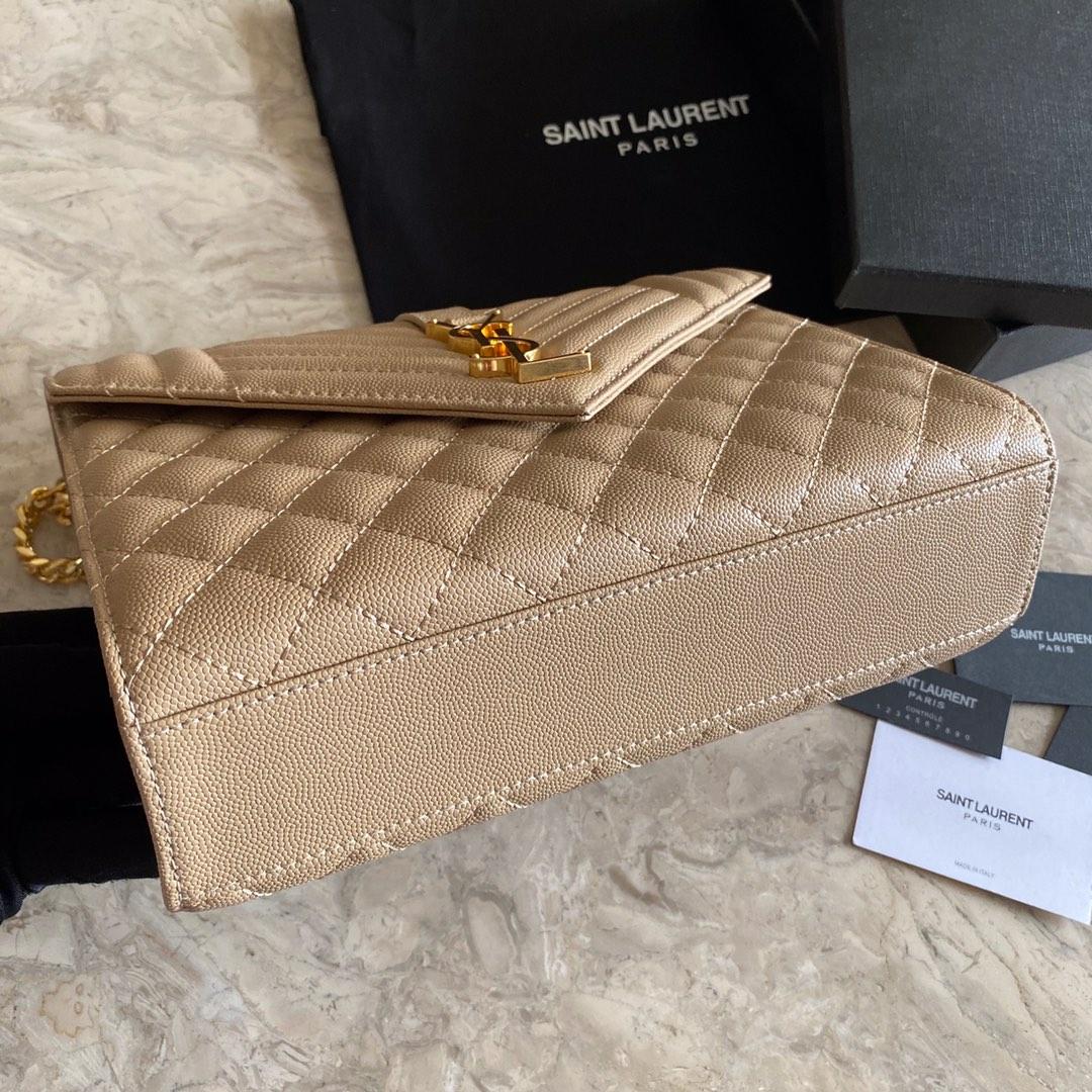Saint Laurent Envelope Medium In Quilted Grain De Poudre Embossed Leather - FashionPlug