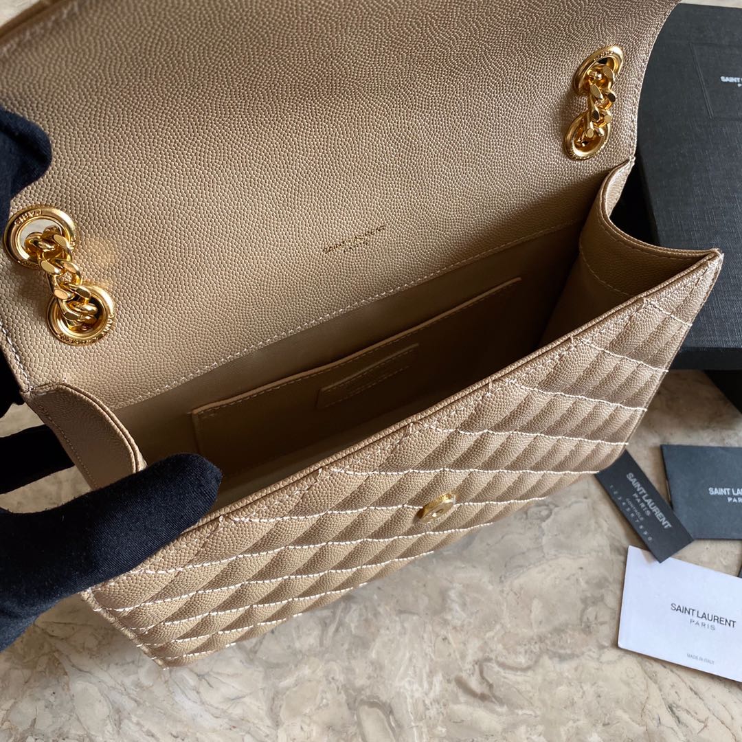 Saint Laurent Envelope Medium In Quilted Grain De Poudre Embossed Leather - FashionPlug