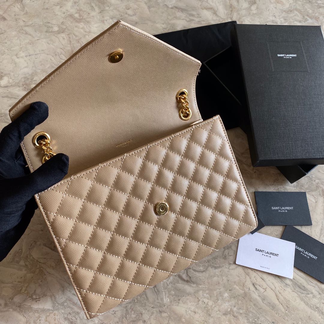 Saint Laurent Envelope Medium In Quilted Grain De Poudre Embossed Leather - FashionPlug