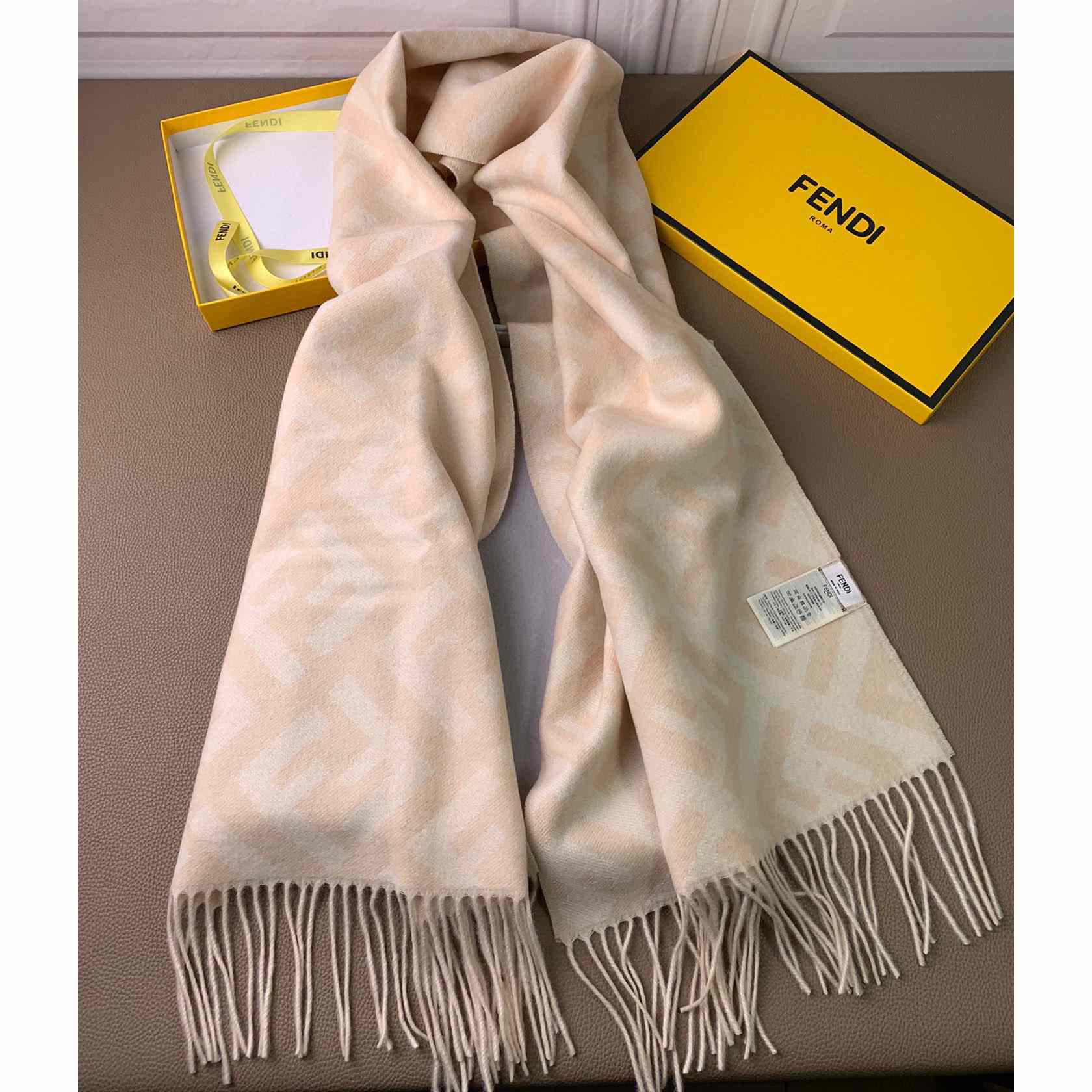 Fendi Pale Pink Cashmere Scarf - FashionPlug
