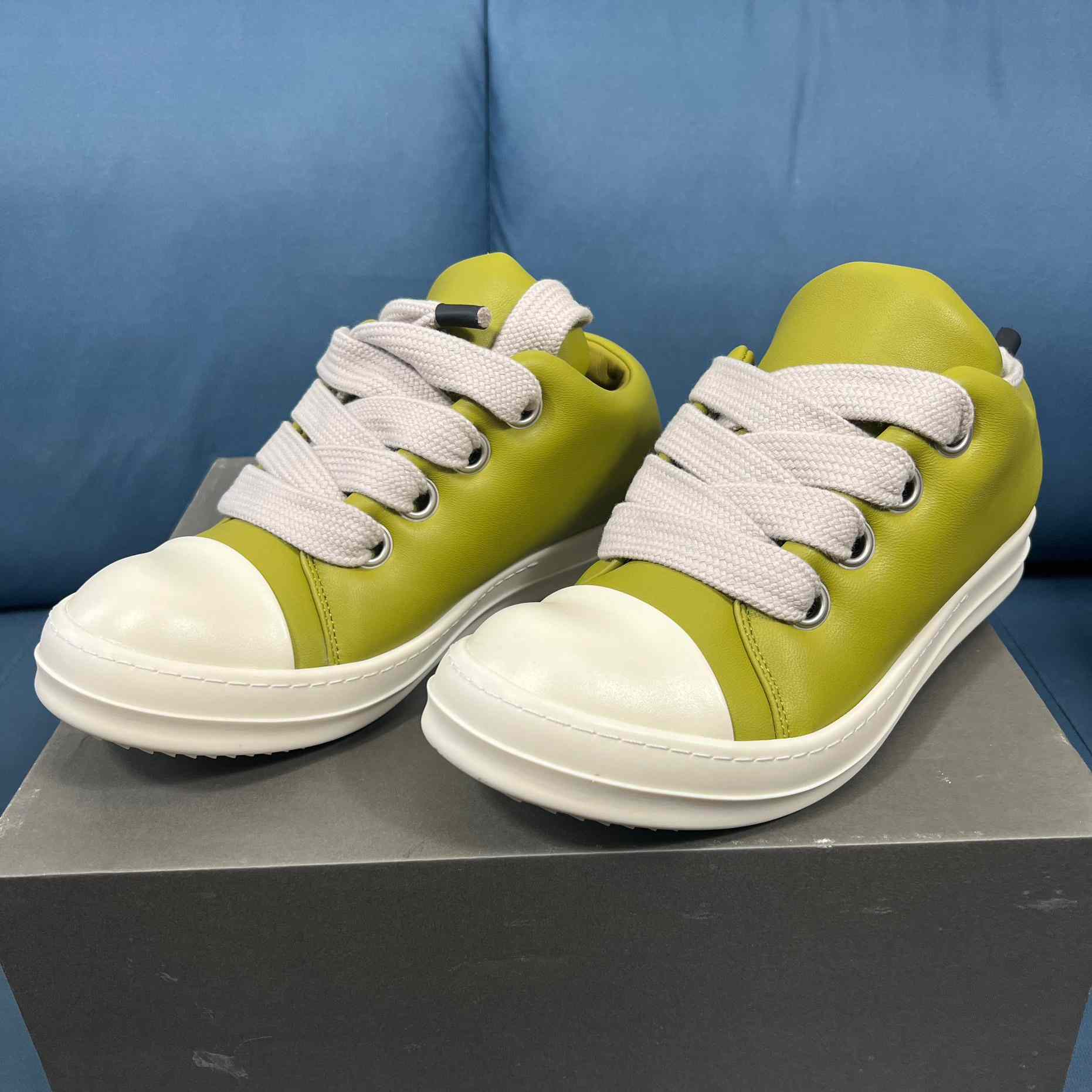 Rick Owens Green Jumbo Lace Padded Low-top Sneakers - FashionPlug