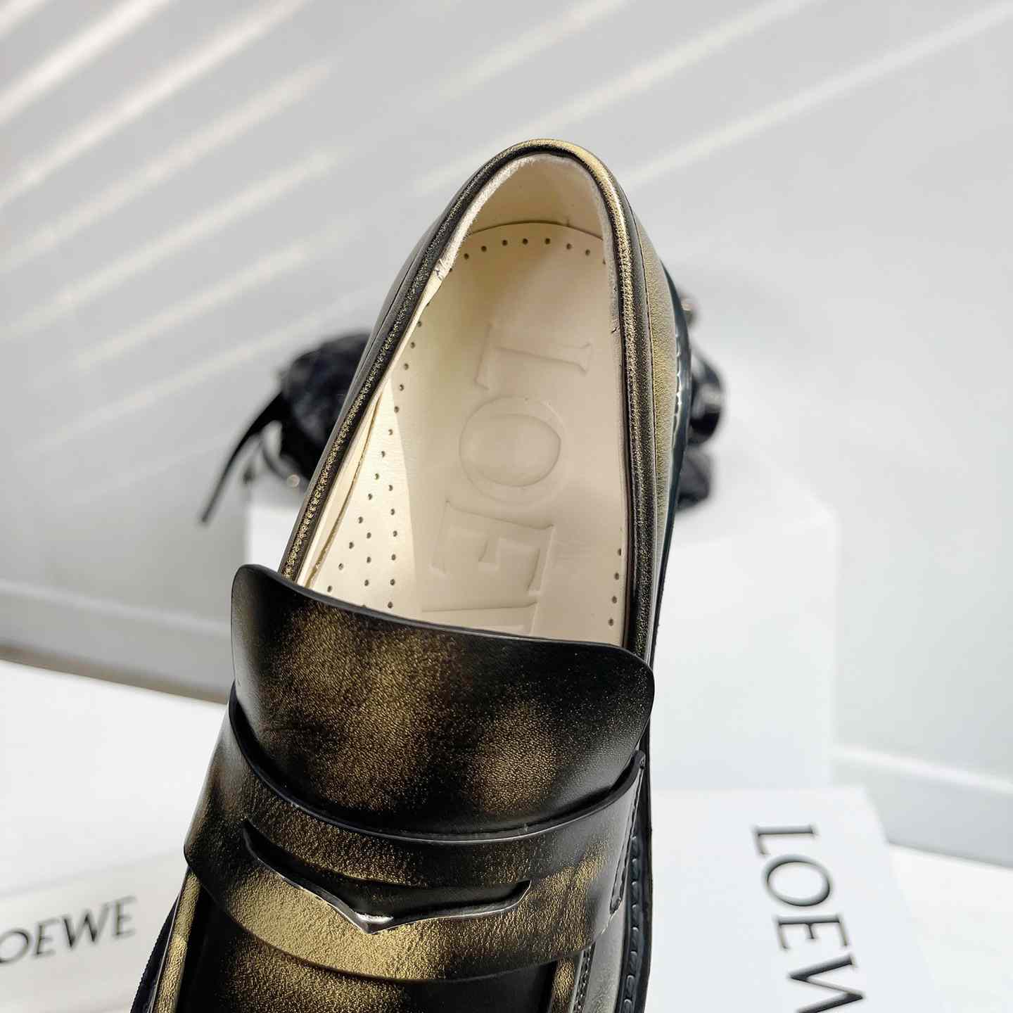 Loewe Blaze Loafer In Bicolour Brushed-off Calfskin - FashionPlug