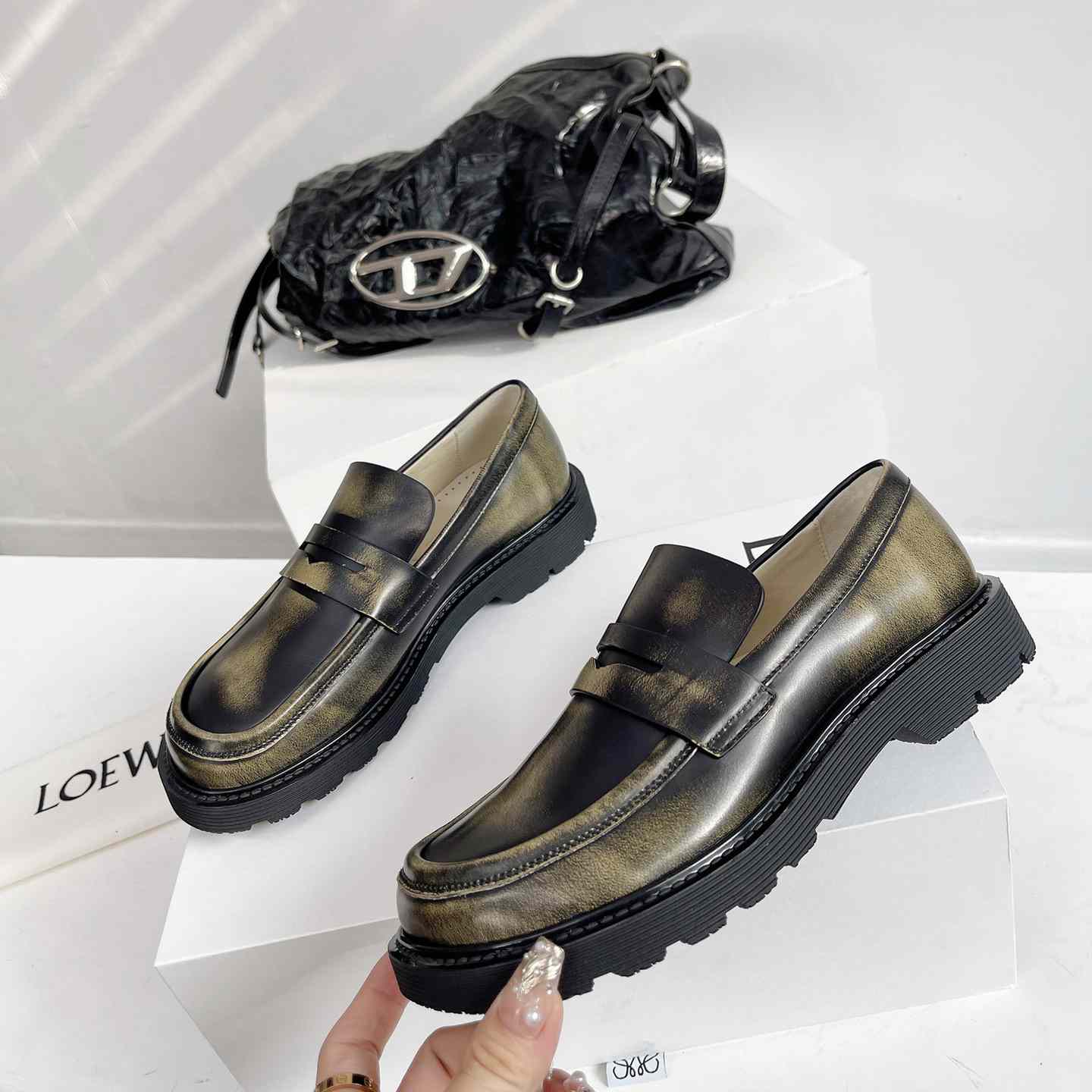 Loewe Blaze Loafer In Bicolour Brushed-off Calfskin - FashionPlug