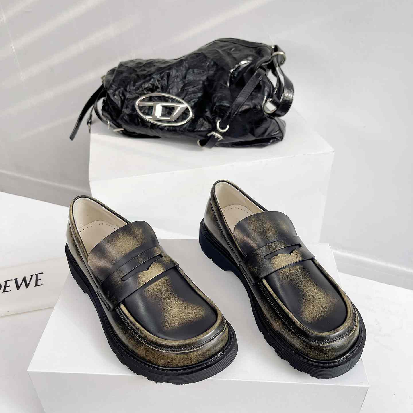 Loewe Blaze Loafer In Bicolour Brushed-off Calfskin - FashionPlug