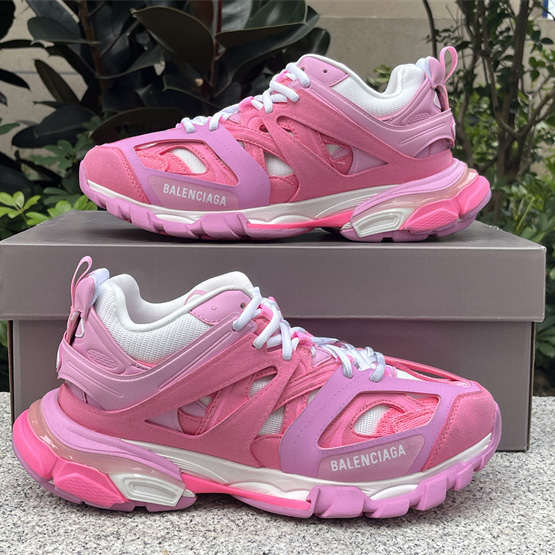 Balenciaga Track Sneaker In Pink Mesh And Suede-like Fabric - FashionPlug