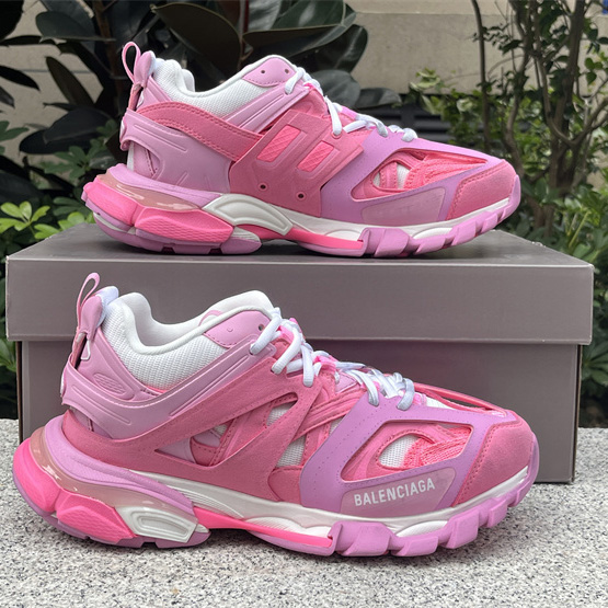 Balenciaga Track Sneaker In Pink Mesh And Suede-like Fabric - FashionPlug