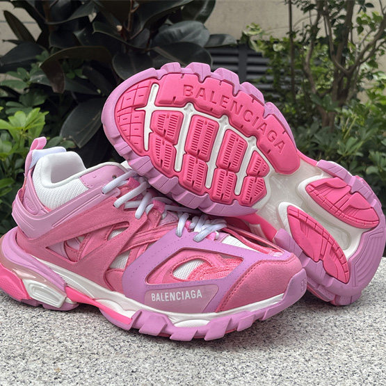 Balenciaga Track Sneaker In Pink Mesh And Suede-like Fabric - FashionPlug