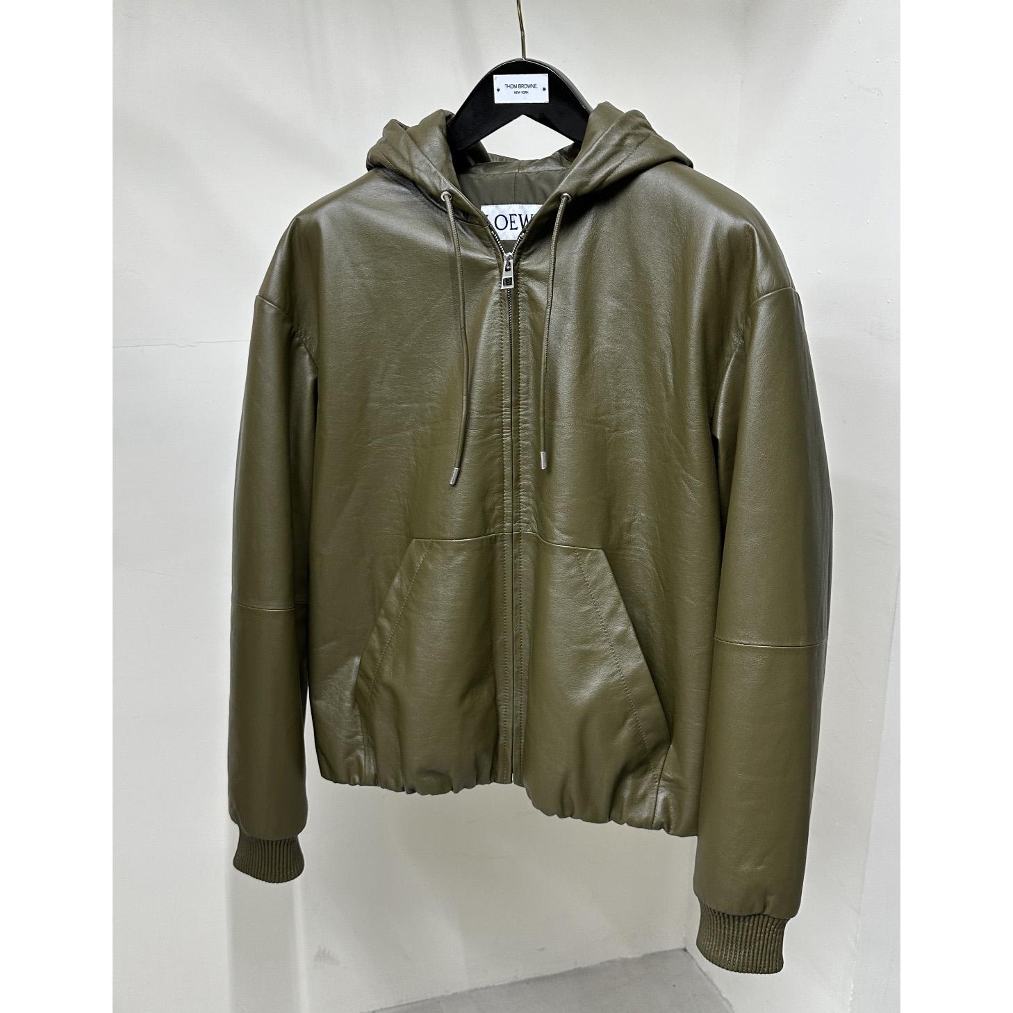 Loewe Zip-up Padded Hoodie In Nappa Lambskin - FashionPlug