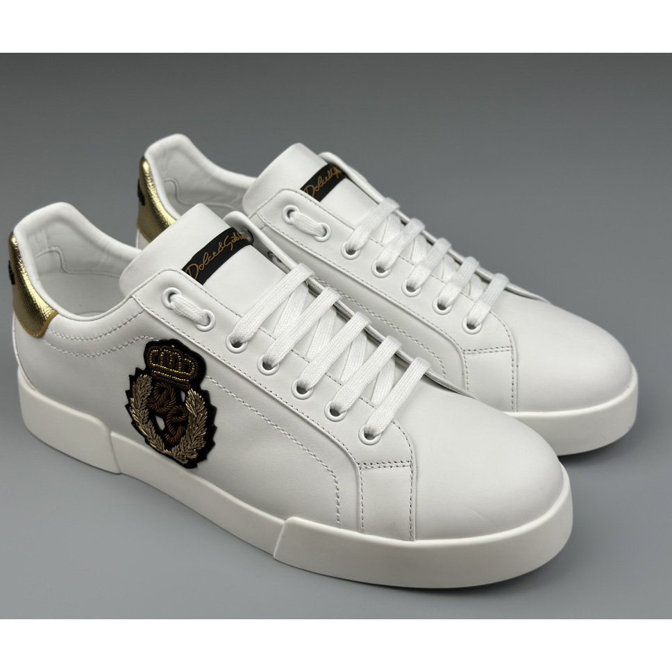 Dolce & Gabbana Calfskin Nappa Portofino Sneakers With Crown Patch - FashionPlug