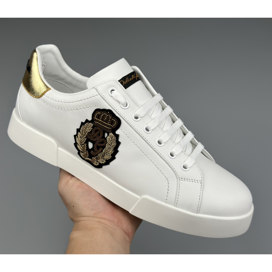 Dolce & Gabbana Calfskin Nappa Portofino Sneakers With Crown Patch - FashionPlug