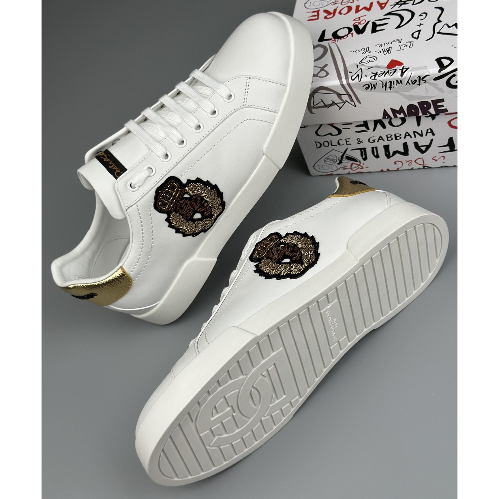Dolce & Gabbana Calfskin Nappa Portofino Sneakers With Crown Patch - FashionPlug