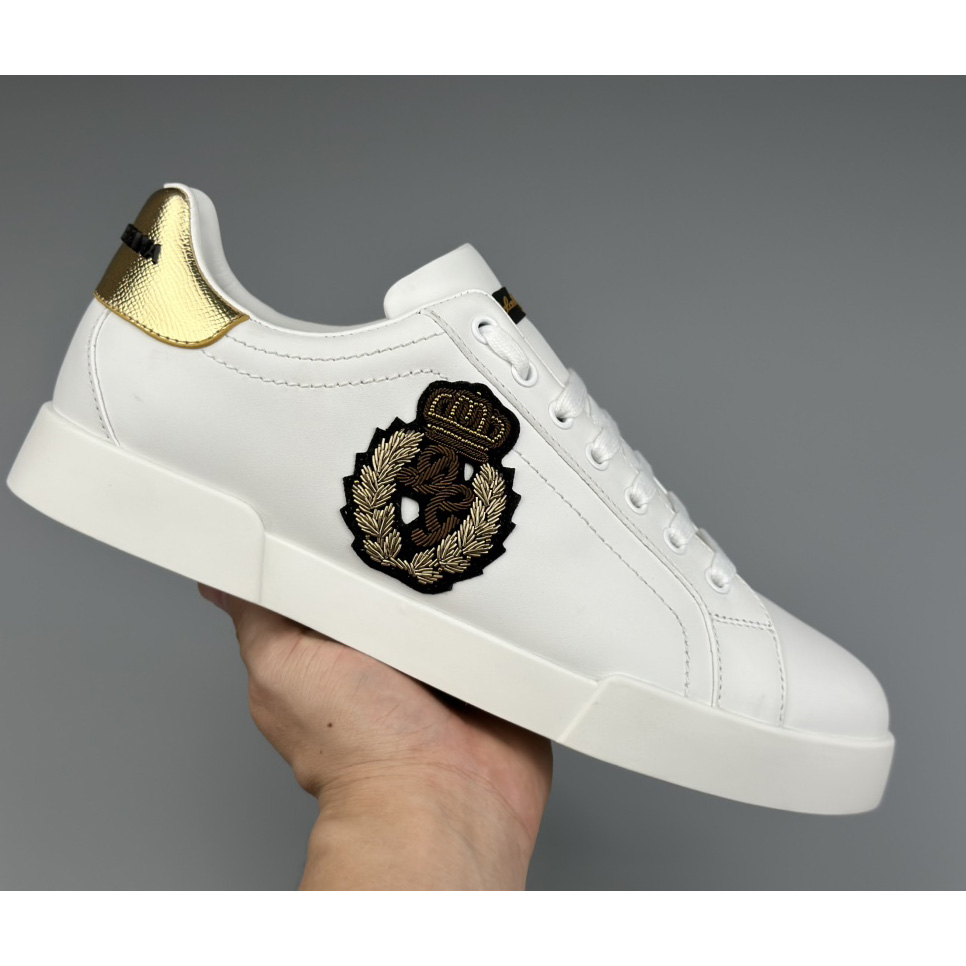Dolce & Gabbana Calfskin Nappa Portofino Sneakers With Crown Patch - FashionPlug