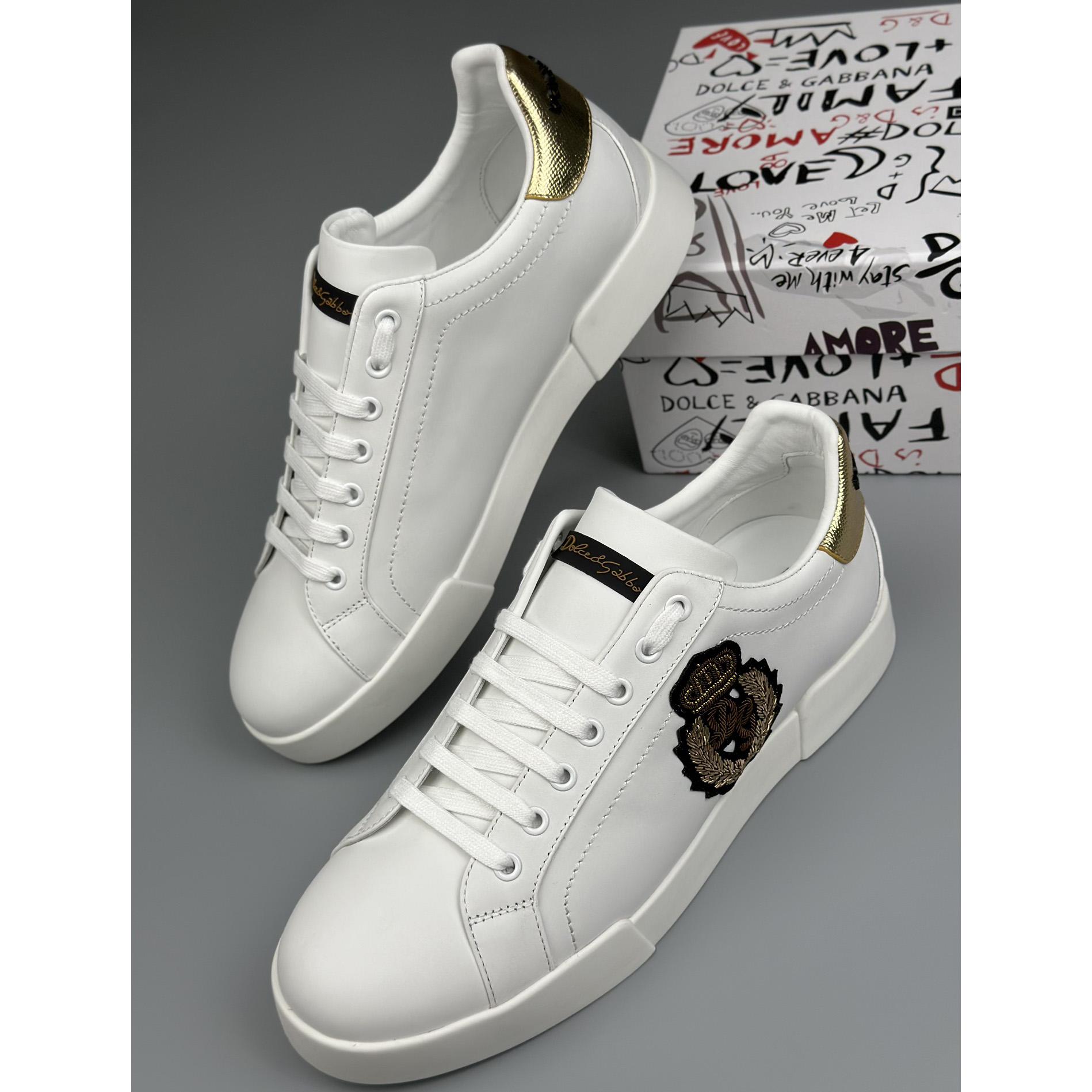Dolce & Gabbana Calfskin Nappa Portofino Sneakers With Crown Patch - FashionPlug