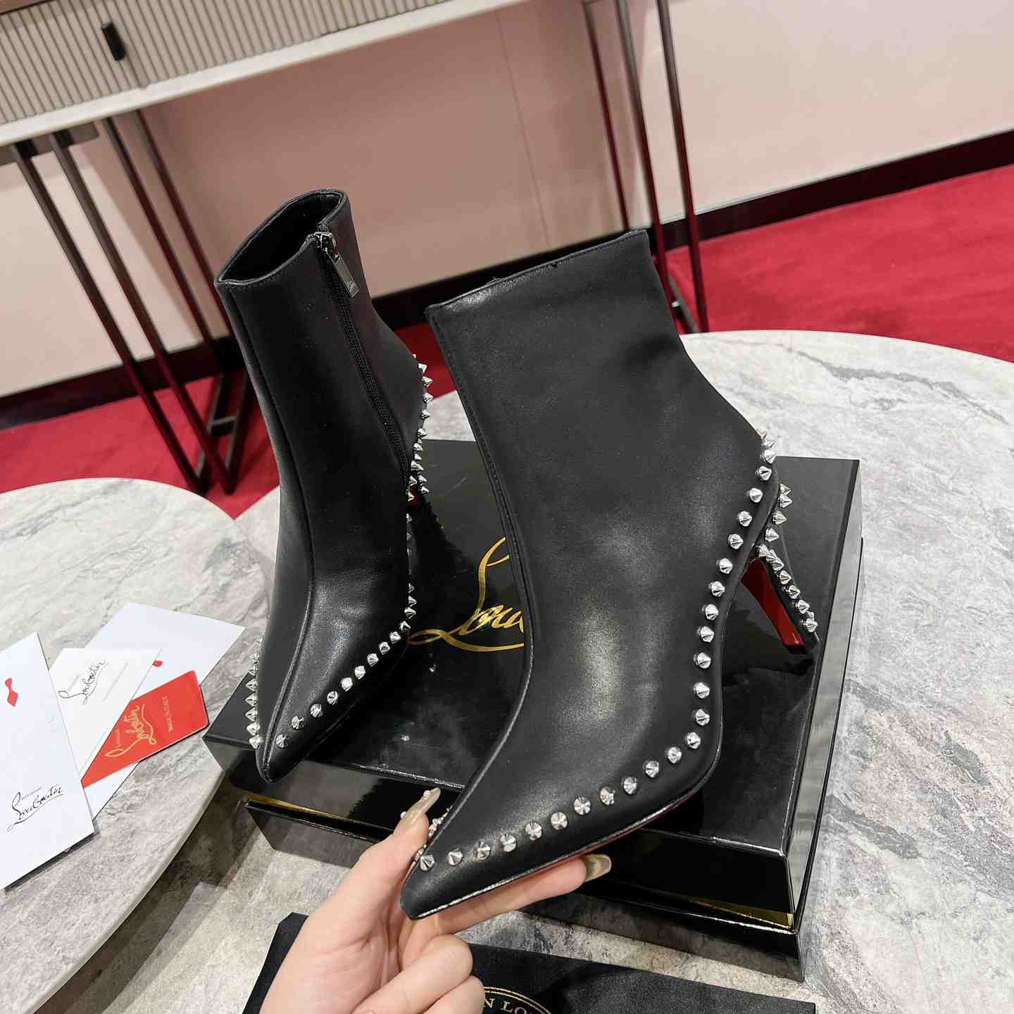 Christian Louboutin Vidura 85MM Leather Booties - FashionPlug