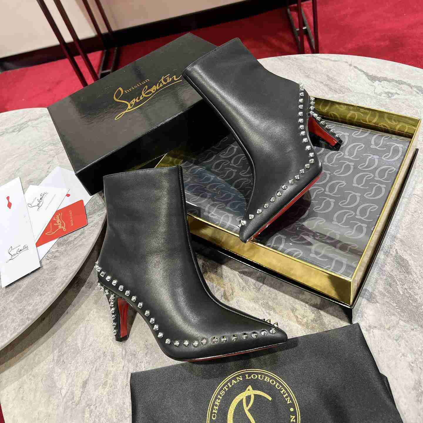 Christian Louboutin Vidura 85MM Leather Booties - FashionPlug
