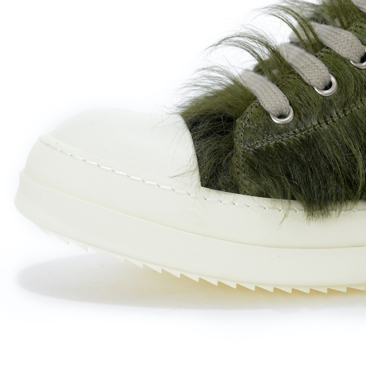 Rick Owens Green Pony Hair Low Sneakers - FashionPlug