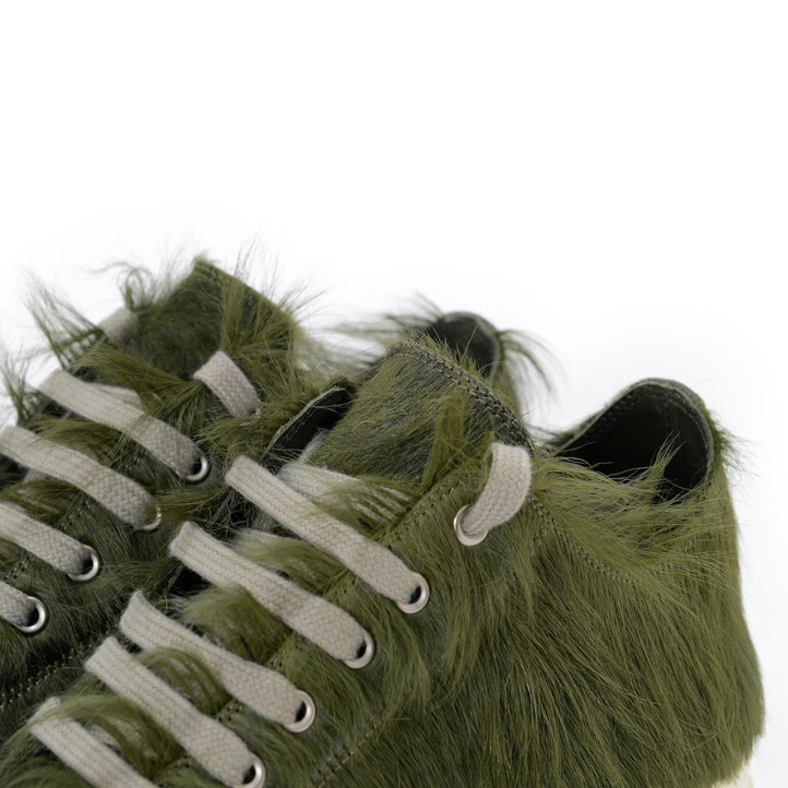 Rick Owens Green Pony Hair Low Sneakers - FashionPlug