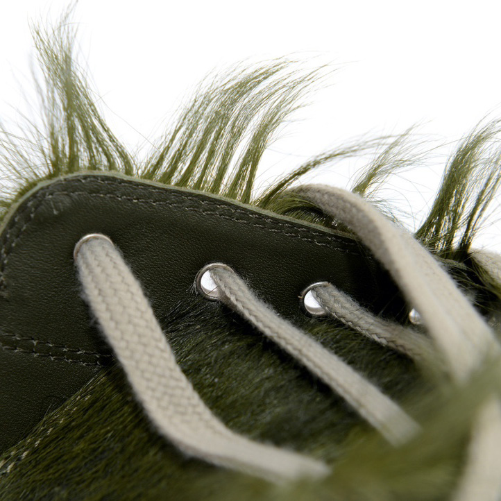 Rick Owens Green Pony Hair Low Sneakers - FashionPlug