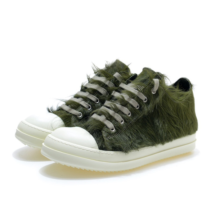 Rick Owens Green Pony Hair Low Sneakers - FashionPlug