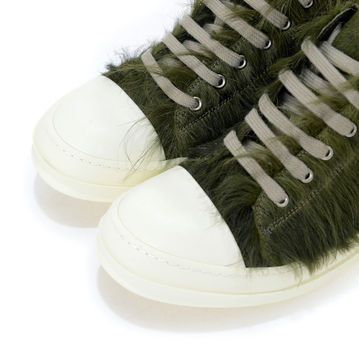 Rick Owens Green Pony Hair Low Sneakers - FashionPlug