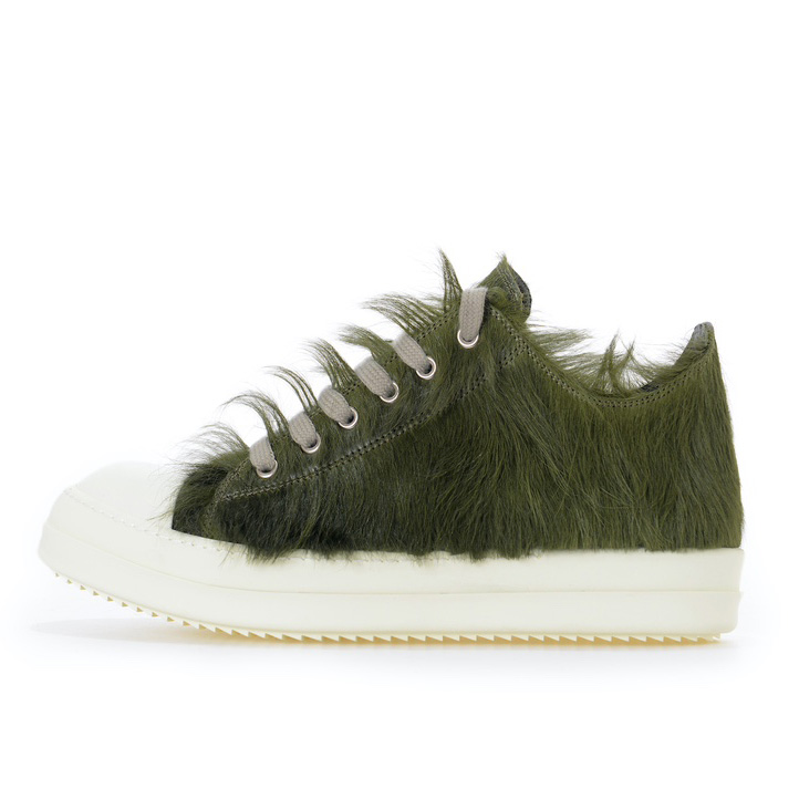 Rick Owens Green Pony Hair Low Sneakers - FashionPlug