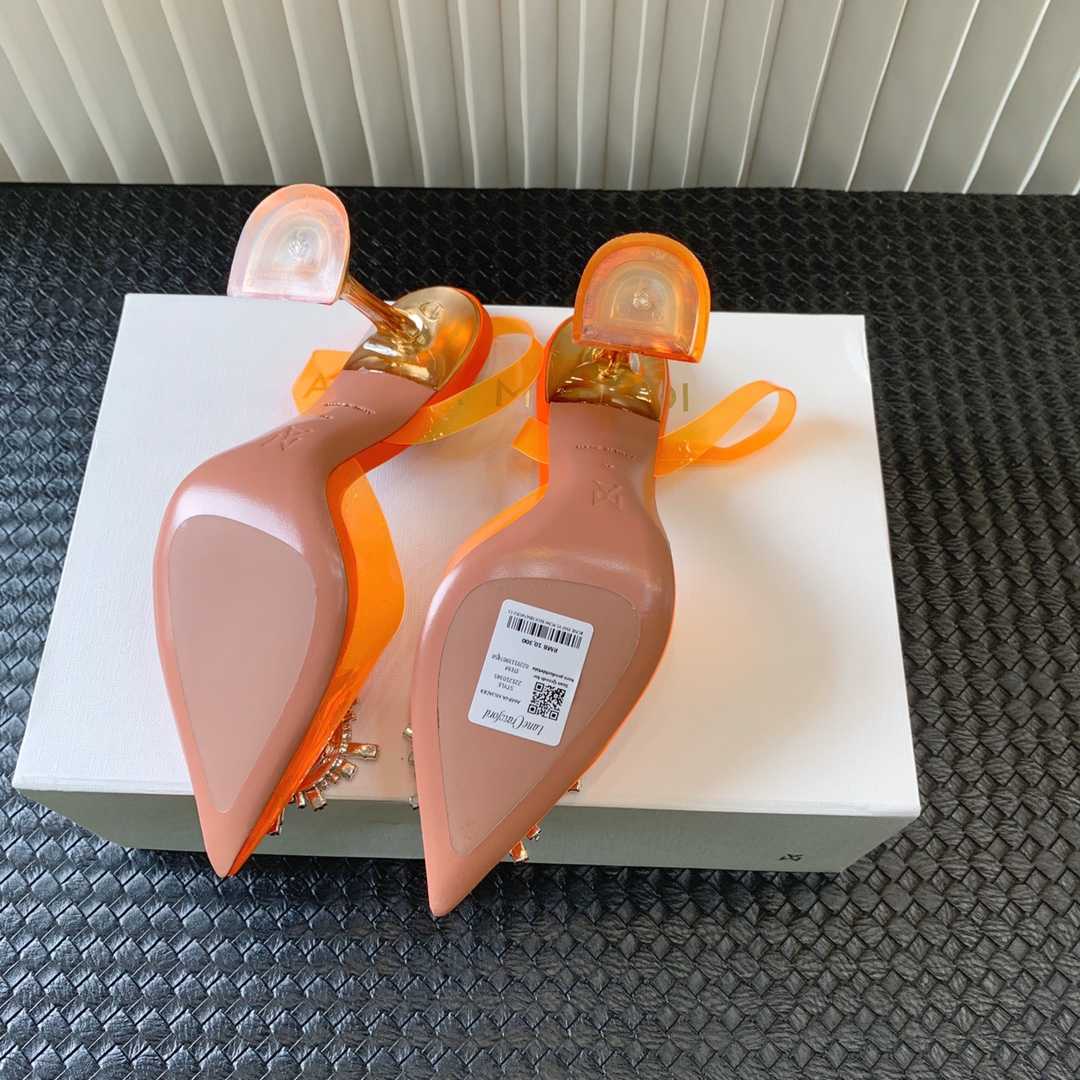 Amina Muaddi Begum Glass Orange Slingbacks - FashionPlug
