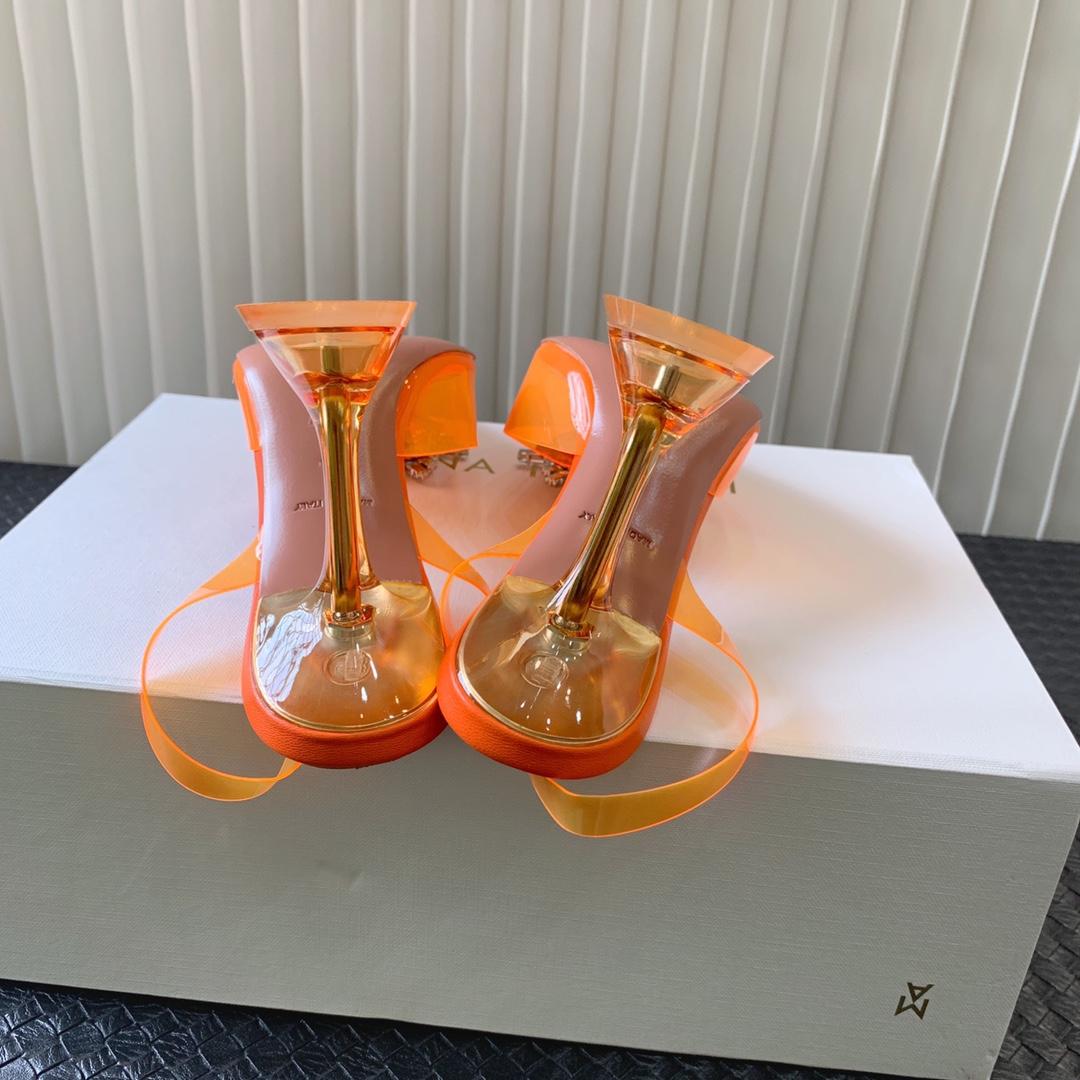 Amina Muaddi Begum Glass Orange Slingbacks - FashionPlug
